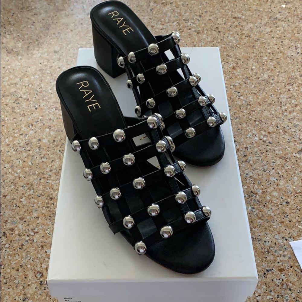 RAYE Black Studded Leather Mules Size 6.5